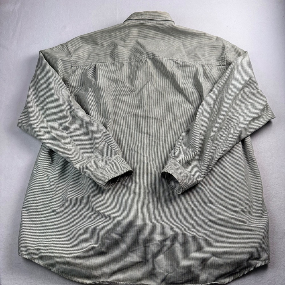 Eddie Bauer Mens XXL Tall Green White Striped Button Down Cotton Long Sleeve - Picture 2 of 5